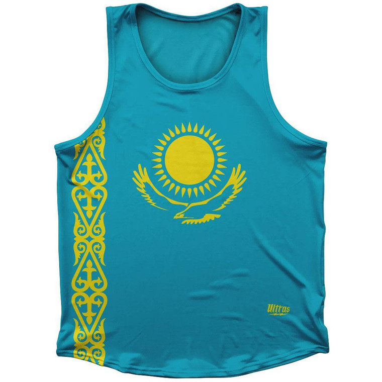 Kazakhstan Country Flag Sport Tank Top Made In USA - Blue Yellow