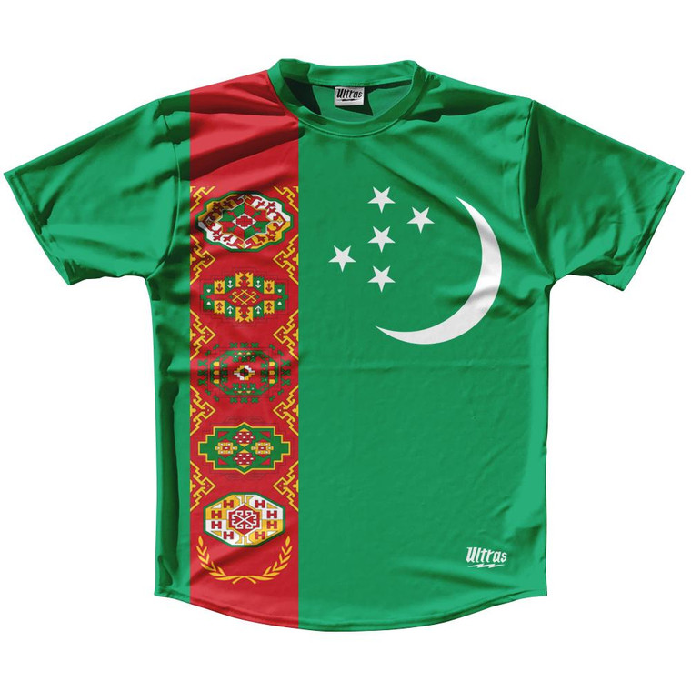 Turkmenistan Country Flag Running Shirt Track Cross Country Performance Top Made In USA - Green Red