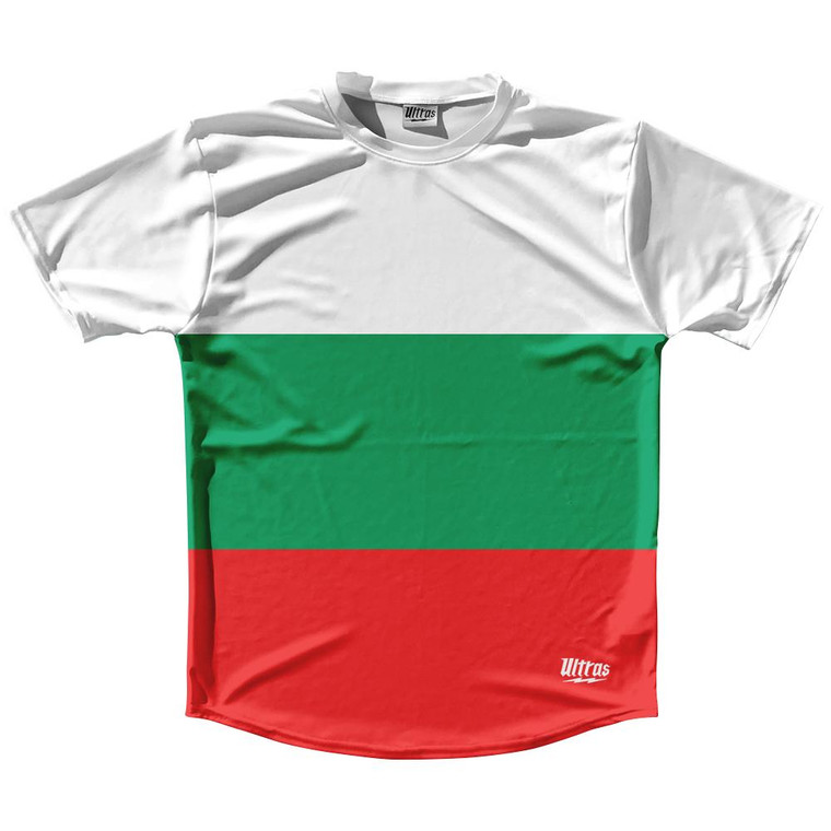 Bulgaria Country Flag Running Shirt Track Cross Country Performance Top Made In USA - White Green