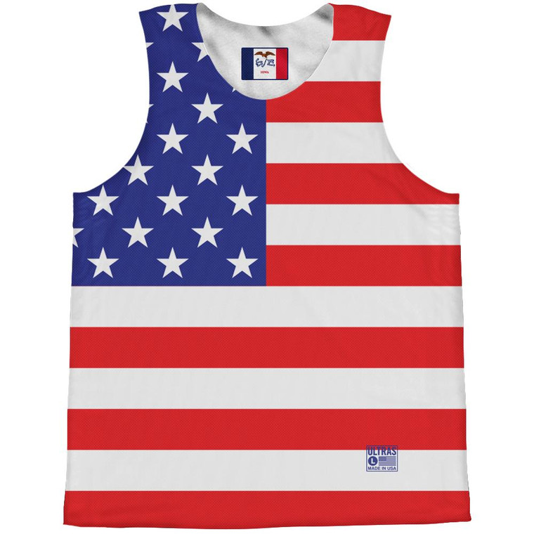 American Flag and Iowa State Flag Reversible Basketball Practice Singlet Jersey - Red White