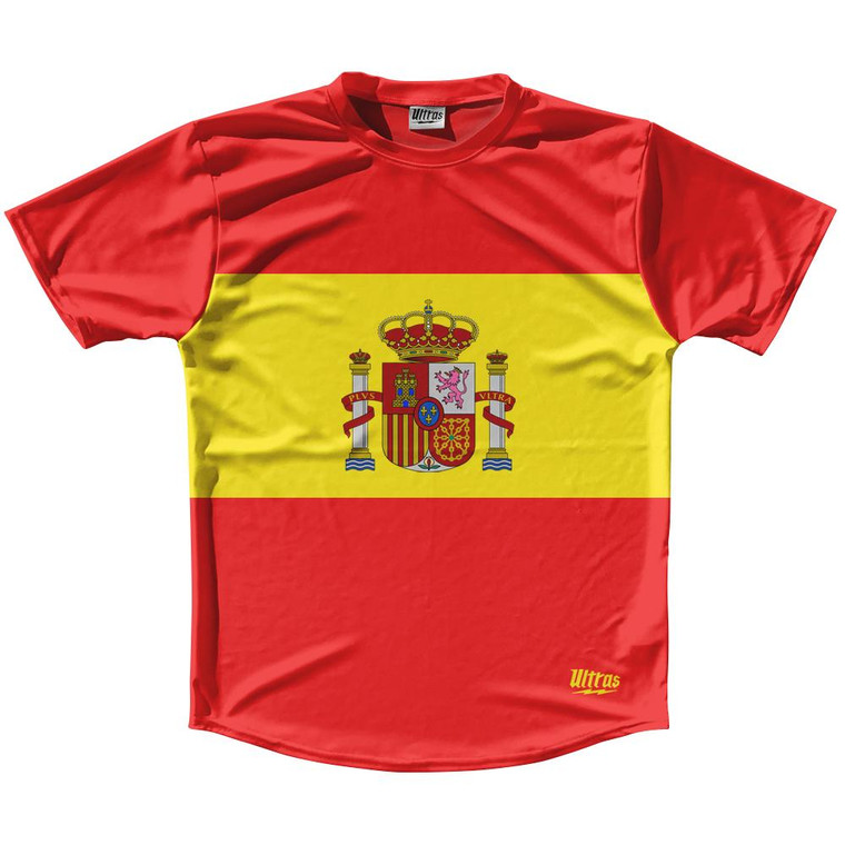 Spain Country Flag Running Shirt Track Cross Country Performance Top Made In USA - Red Yellow