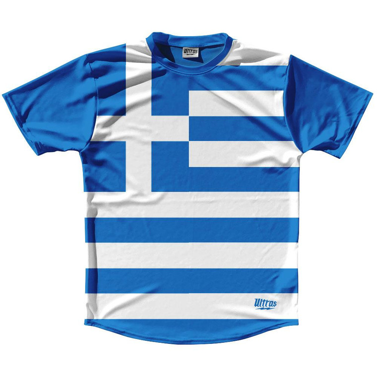 Greece Country Flag Running Shirt Track Cross Country Performance Top Made In USA - Blue White