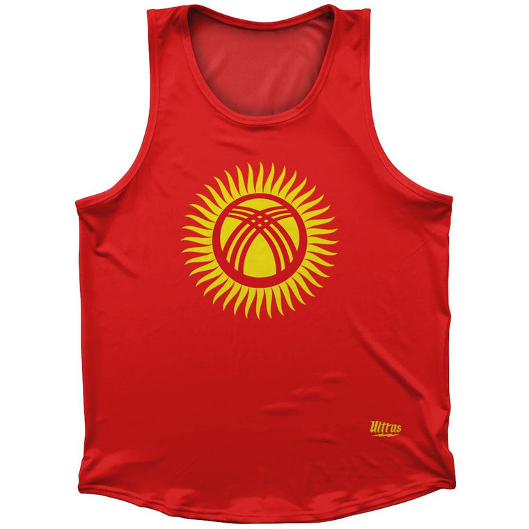 Kyrgyzstan Country Flag Sport Tank Top Made In USA - Red Yellow