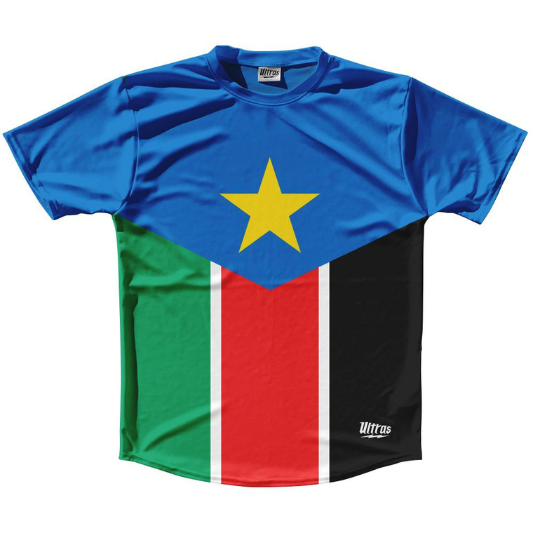 South Sudan Country Flag Running Shirt Track Cross Country Performance Top Made In USA - Blue Red