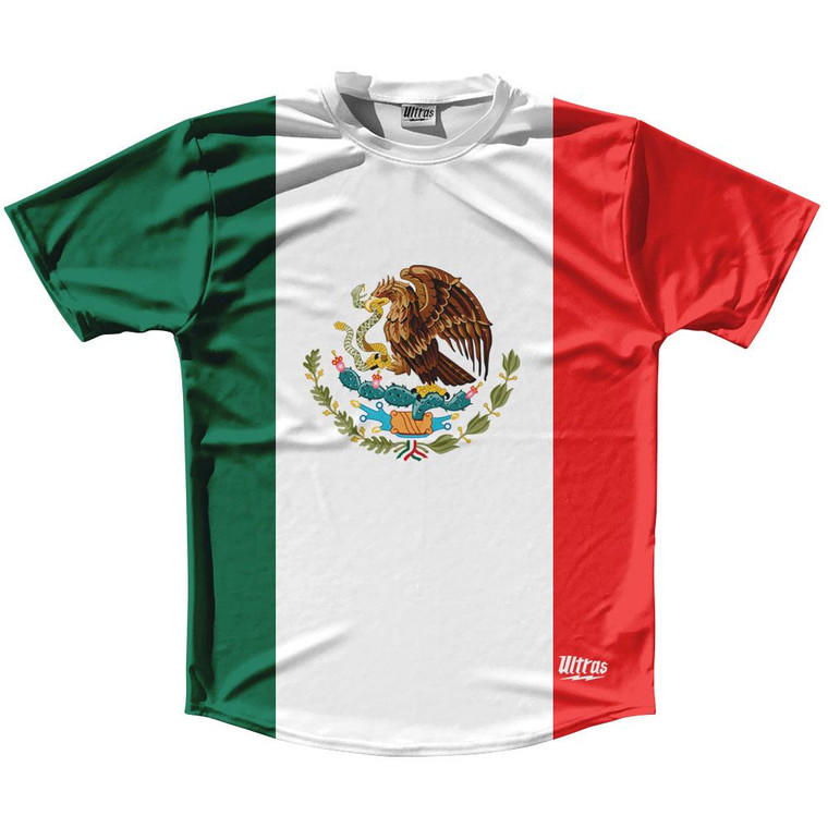 Mexico Country Flag Running Shirt Track Cross Country Performance Top Made In USA - White Red