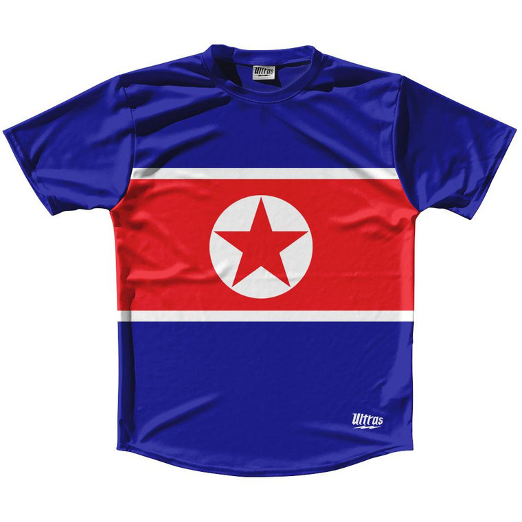 North Korea Country Flag Running Shirt Track Cross Country Performance Top Made In USA - Blue Red