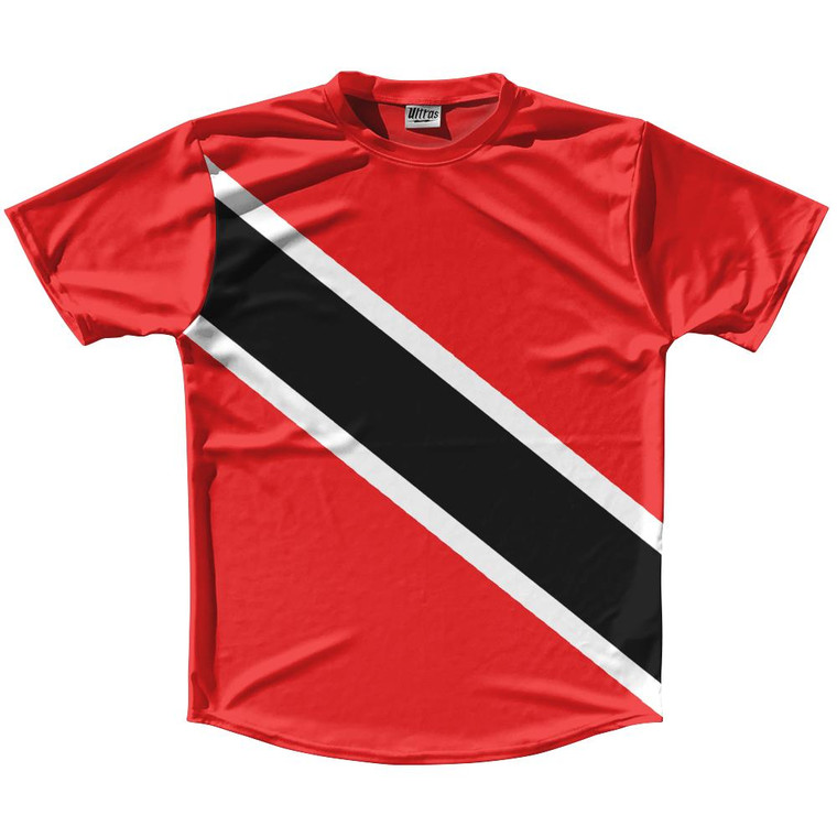 Trinidad and Tobago Country Flag Running Shirt Track Cross Country Performance Top Made In USA - Red Black