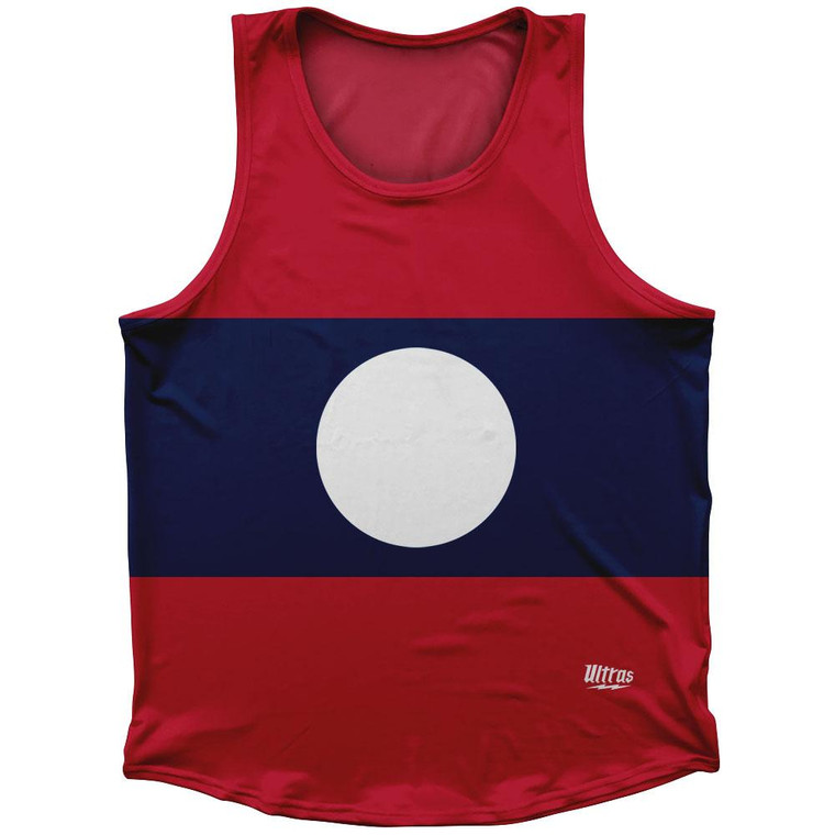Laos Country Flag Sport Tank Top Made In USA - Red Blue