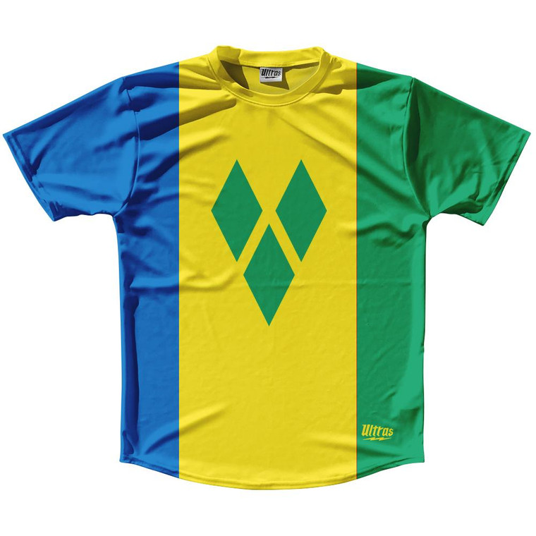 Saint Vincent and the Grenadines Country Flag Running Shirt Track Cross Country Performance Top Made In USA - Yellow Blue