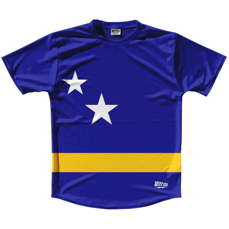 Curacao Country Flag Running Shirt Track Cross Country Performance Top Made In USA - Blue