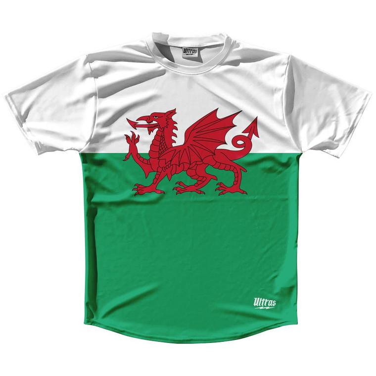 Wales Country Flag Running Shirt Track Cross Country Performance Top Made In USA - White Green