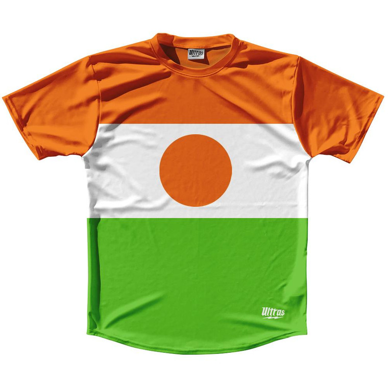 Niger Country Flag Running Shirt Track Cross Country Performance Top Made In USA - White Green