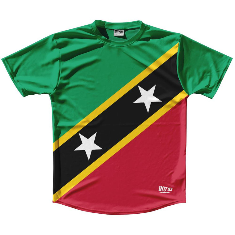 Saint Kitts and Nevis Country Flag Running Shirt Track Cross Country Performance Top Made In USA - Green Red