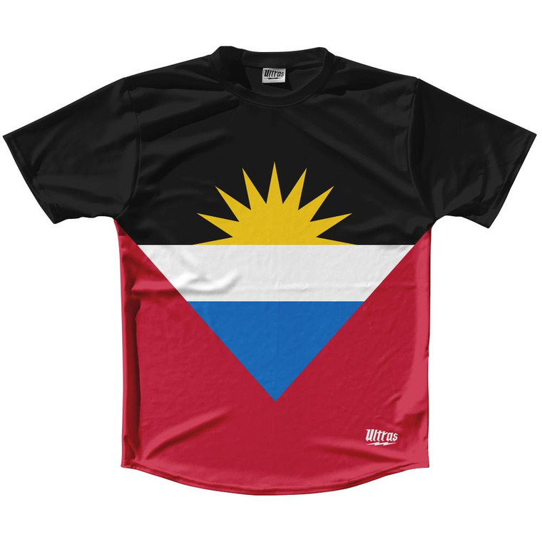 Antigua and Barbuda Country Flag Running Shirt Track Cross Country Performance Top Made In USA - Black Red