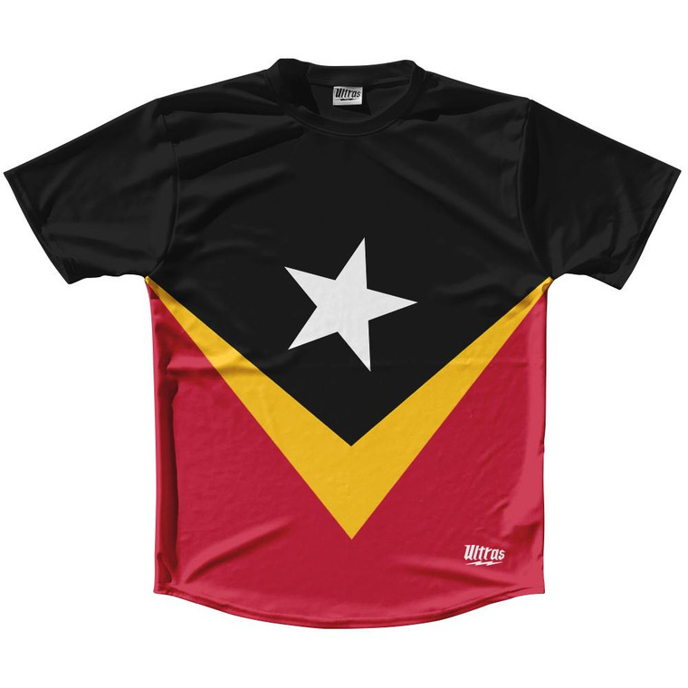 Timor - Leste Country Flag Running Shirt Track Cross Country Performance Top Made In USA - Black Red