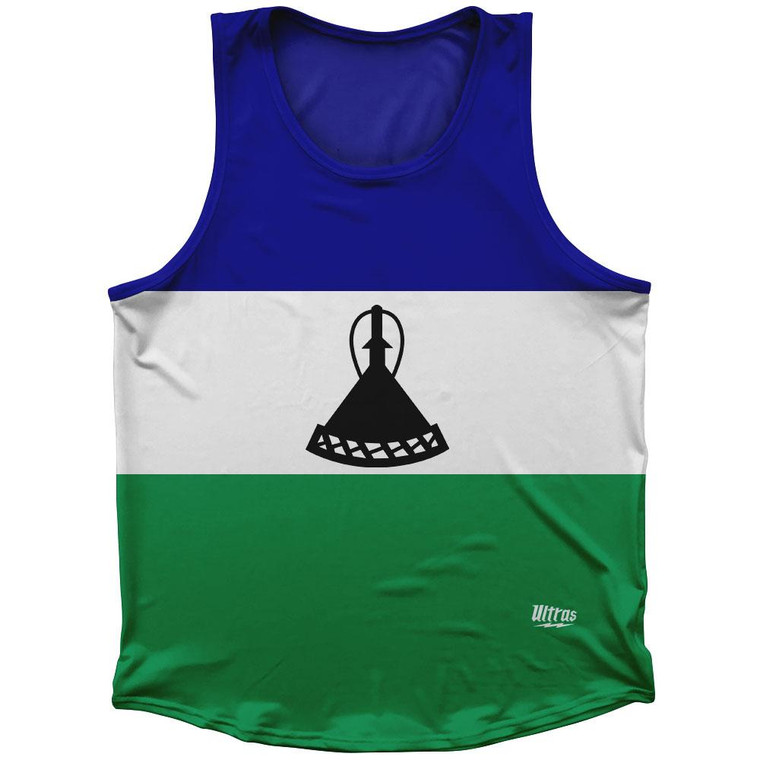Lesotho Country Flag Sport Tank Top Made In USA - Blue White Green
