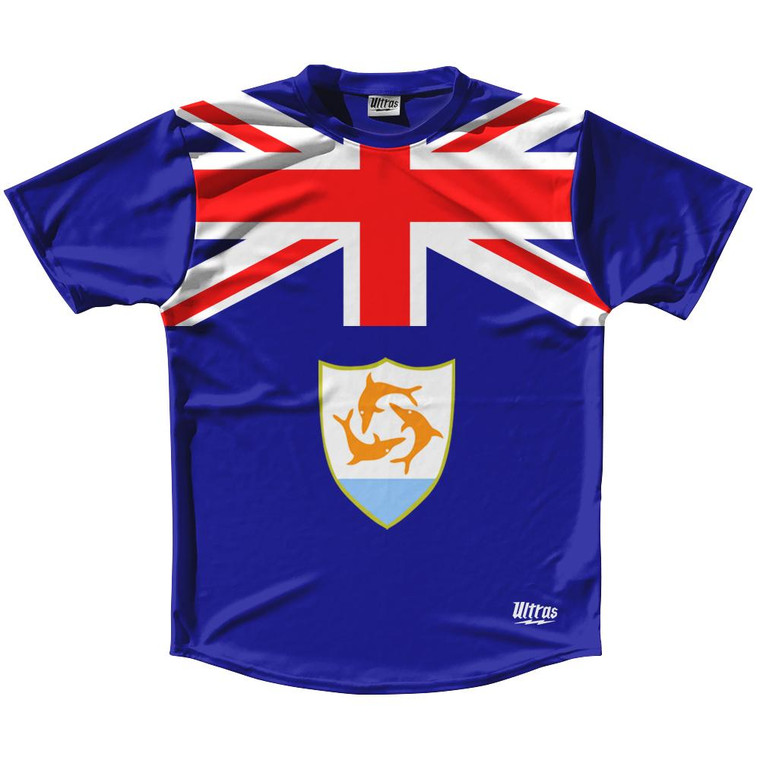 Anguilla Country Flag Running Shirt Track Cross Country Performance Top Made In USA - Blue