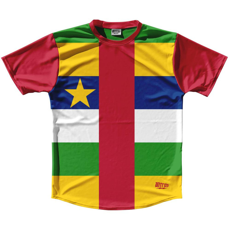Central African Republic Country Flag Running Shirt Track Cross Country Performance Top Made In USA - Red Yellow
