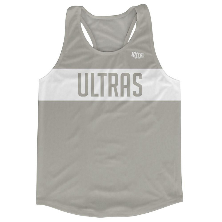 Ultras Medium Grey And White Finish Line Running Tank Top Racerback Track and Cross Country Singlet Jersey Made In USA - White & Medium Grey