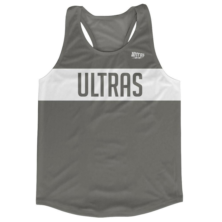 Ultras Dark Grey And White Finish Line Running Tank Top Racerback Track and Cross Country Singlet Jersey Made In USA - Dark Grey And White