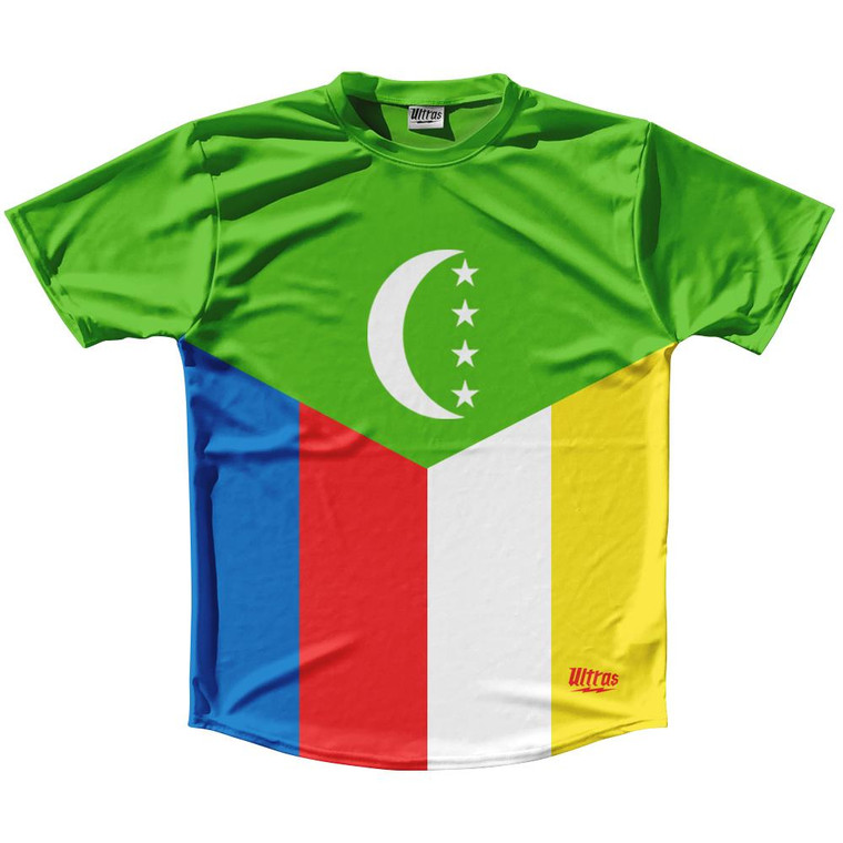 Comoros Country Flag Running Shirt Track Cross Country Performance Top Made In USA - Green White
