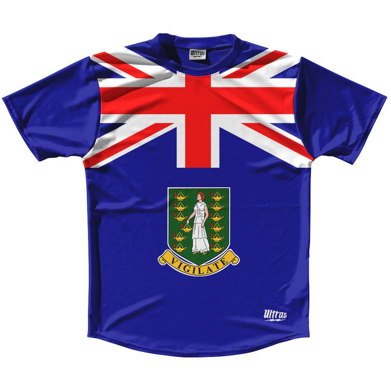 British Virgin Islands Country Flag Running Shirt Track Cross Country Performance Top Made In USA - Blue