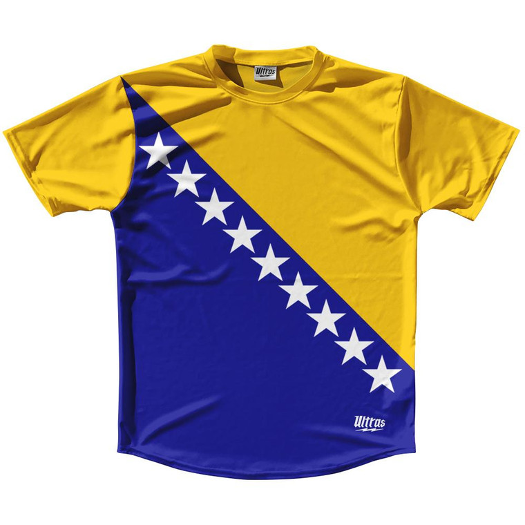 Bosnia and Herzegovina Country Flag Running Shirt Track Cross Country Performance Top Made In USA - Blue Yellow