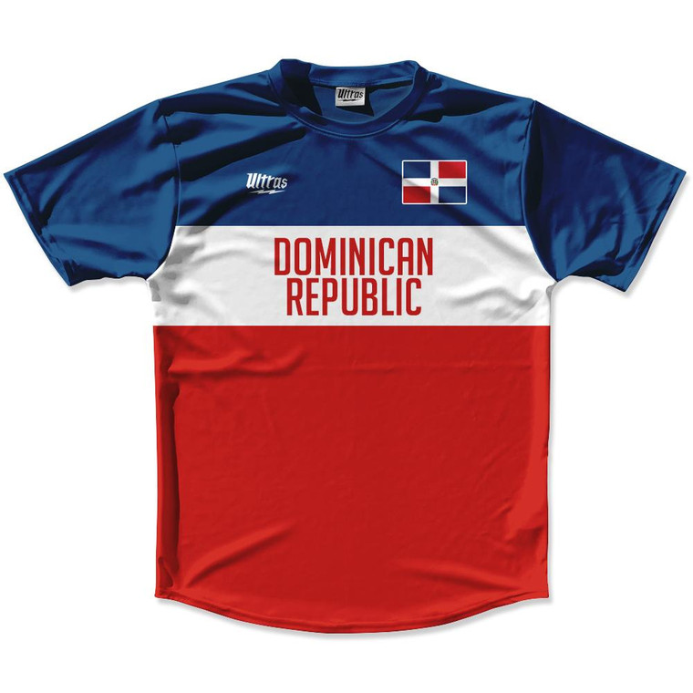 Ultras Dominican Republic Flag Finish Line Running Cross Country Track Shirt Made In USA - Navy Red