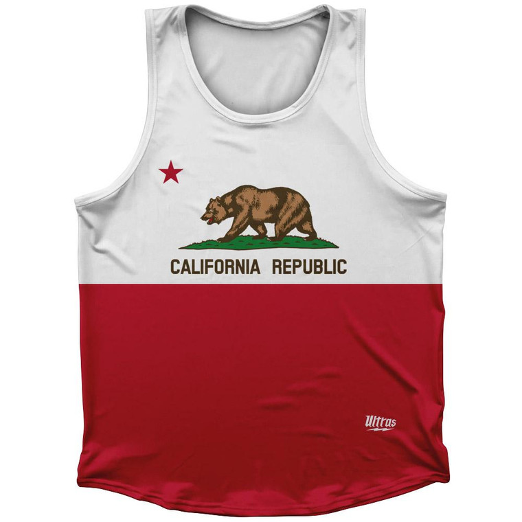 California State Flag Sport Tank Top Made In USA - White Red