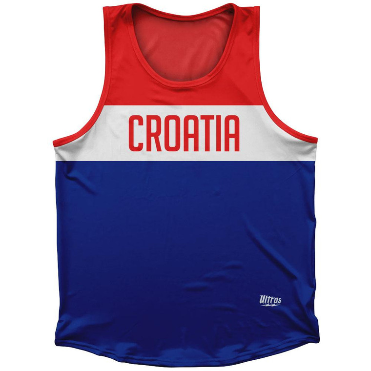 Croatia Country Finish Line Sport Tank Top Made In USA - Red Blue