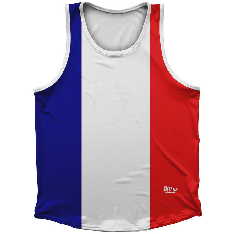 France Country Flag Sport Tank Top Made In USA-Red White Blue