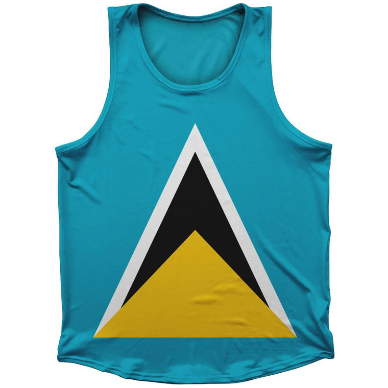 Saint Lucia Country Flag Sport Tank Top Made In USA-Light Blue Yellow