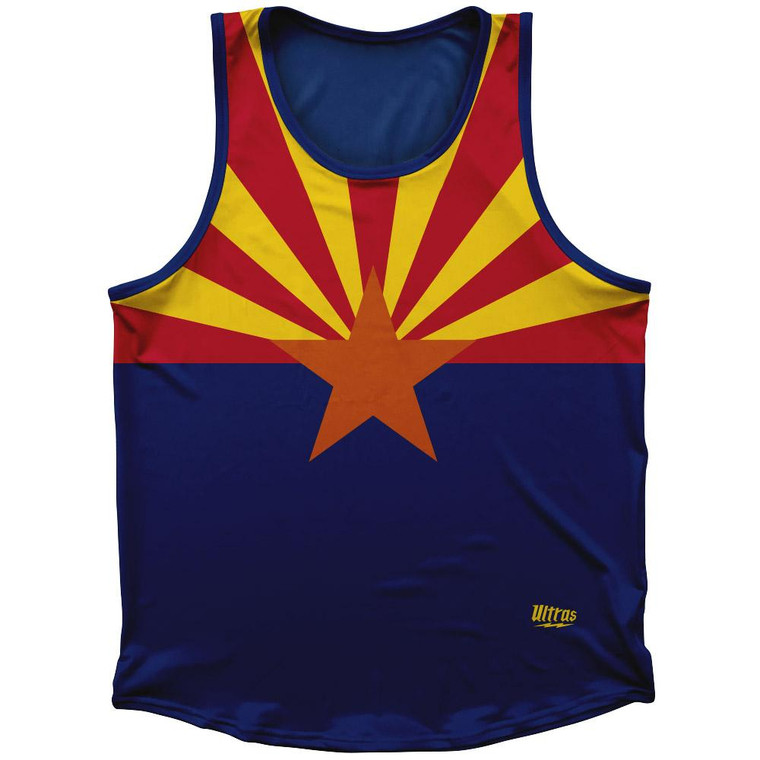 Arizona State Flag Sport Tank Top Made In USA-Blue Yellow