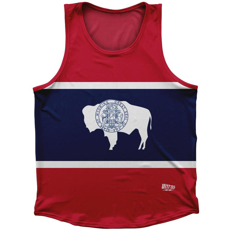 Wyoming State Flag Sport Tank Top Made In USA-Red