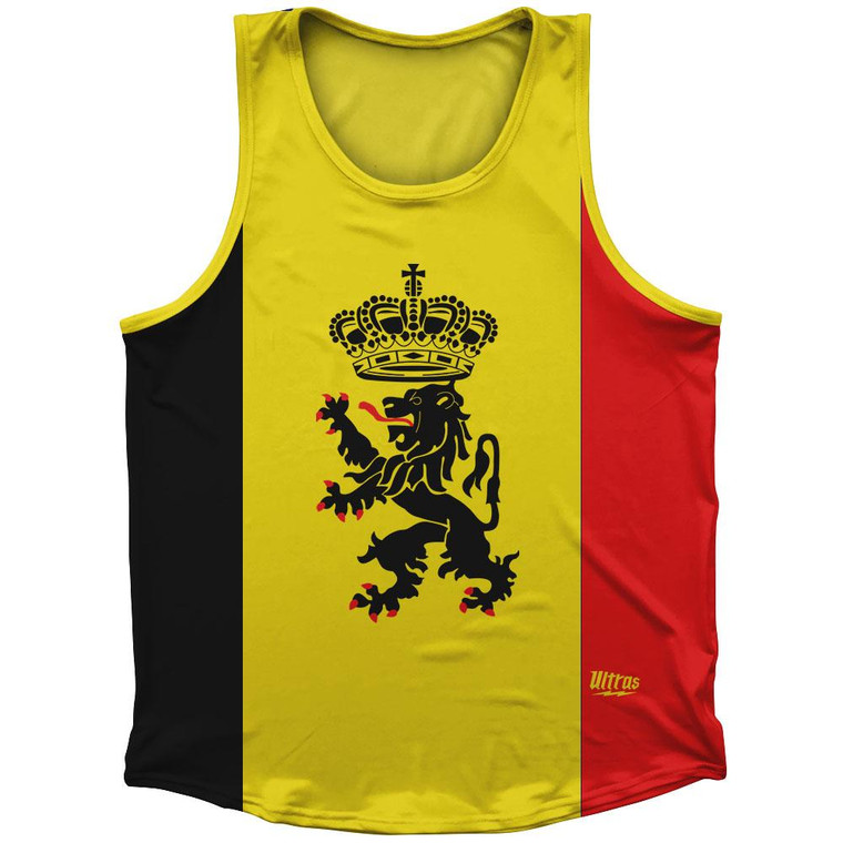 Belgium Country Flag Sport Tank Top Made In USA - Black Yellow Red