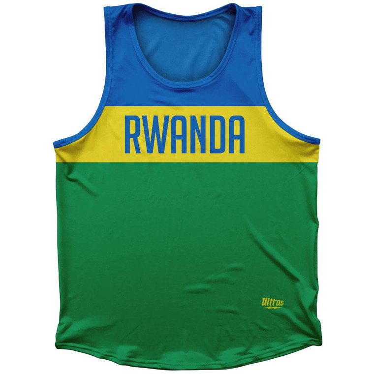 Rwanda Country Finish Line Sport Tank Top Made In USA - Blue Green