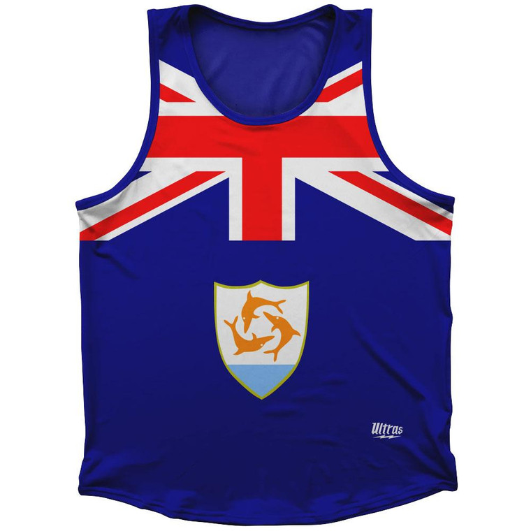 Anguilla Country Flag Sport Tank Top Made In USA - Light Blue White