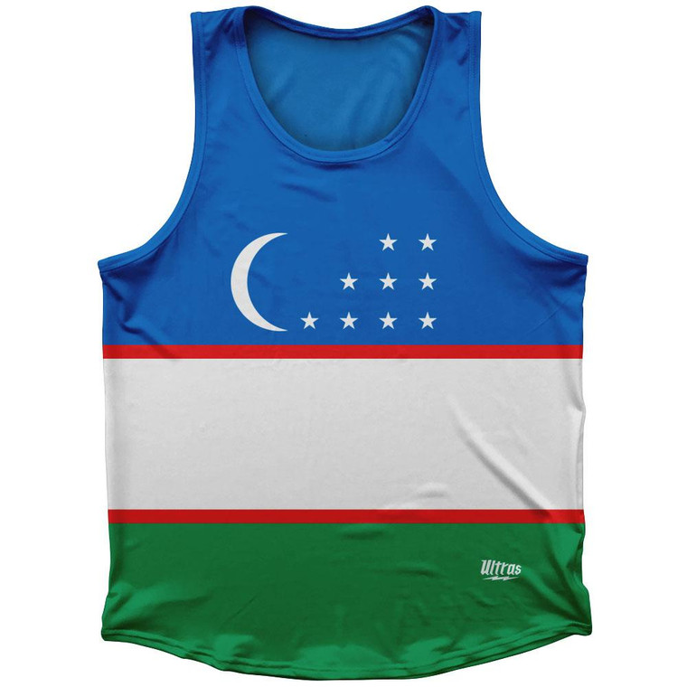 Uzbekistan Country Flag Sport Tank Top Made In USA - Blue Green
