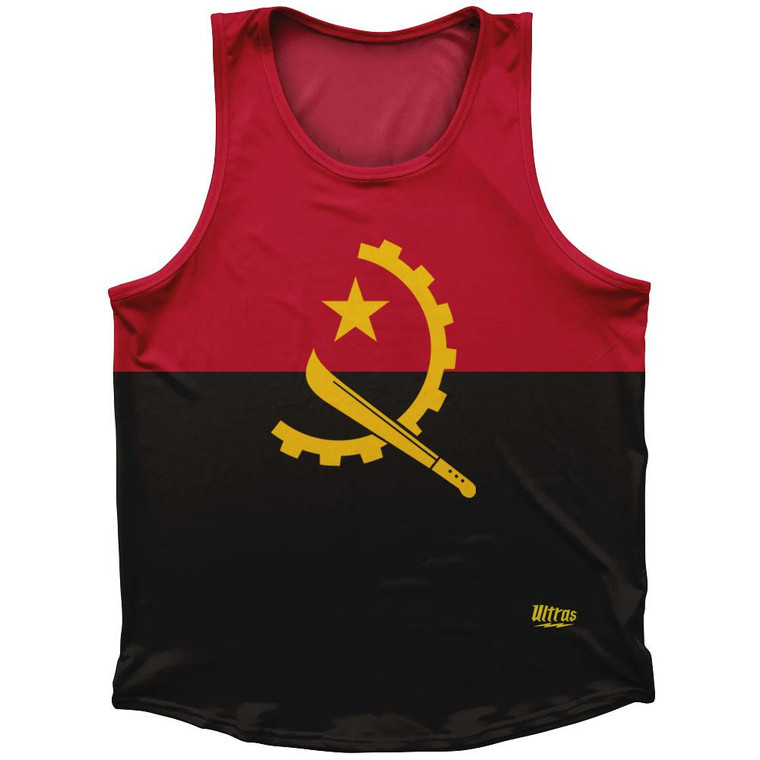 Angola Country Flag Sport Tank Top Made In USA - Black Red