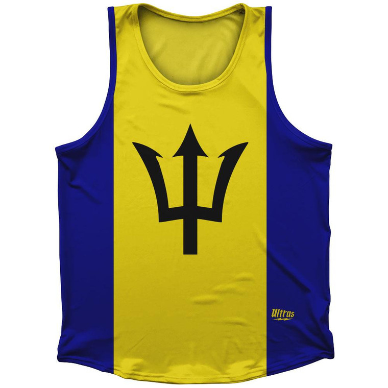 Barbados Country Flag Sport Tank Top Made In USA - Blue Yellow