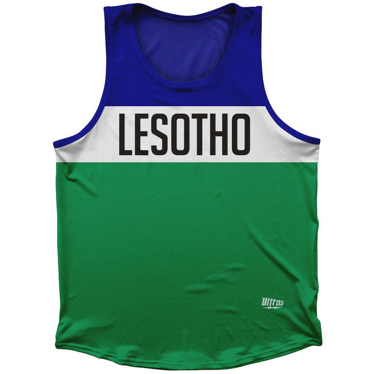 Lesotho Country Finish Line Sport Tank Top Made In USA-Blue Green