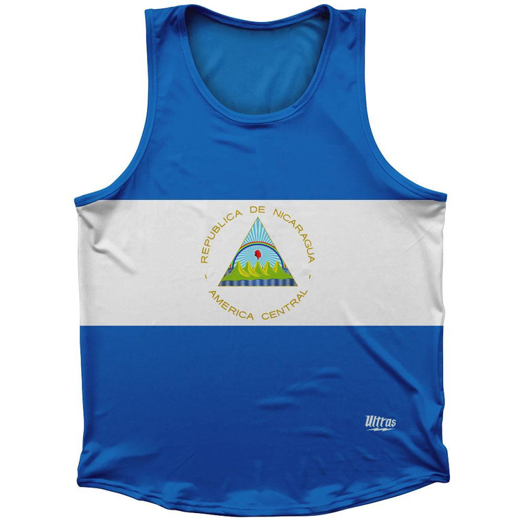 Nicaragua Country Flag Sport Tank Top Made In USA-Blue White