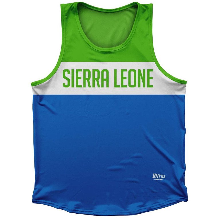 Sierra Leone Country Finish Line Sport Tank Top Made In USA - Green Blue