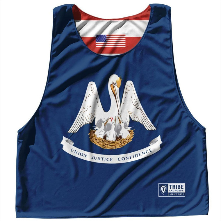 Louisiana State Flag and American Flag Reversible Lacrosse Pinnie Made In USA-Sky Blue