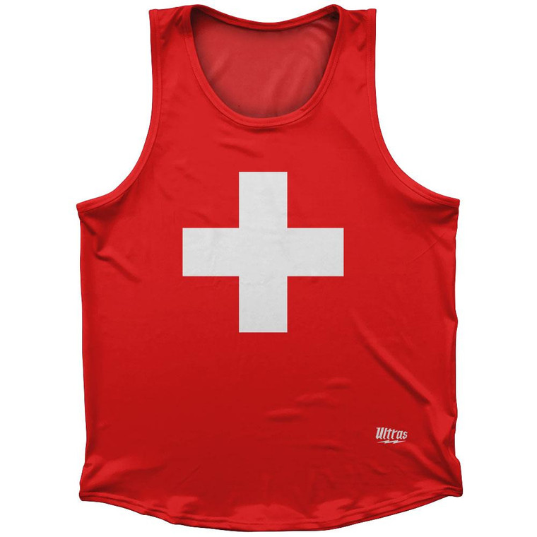 Switzerland Country Flag Sport Tank Top Made In USA-Red White