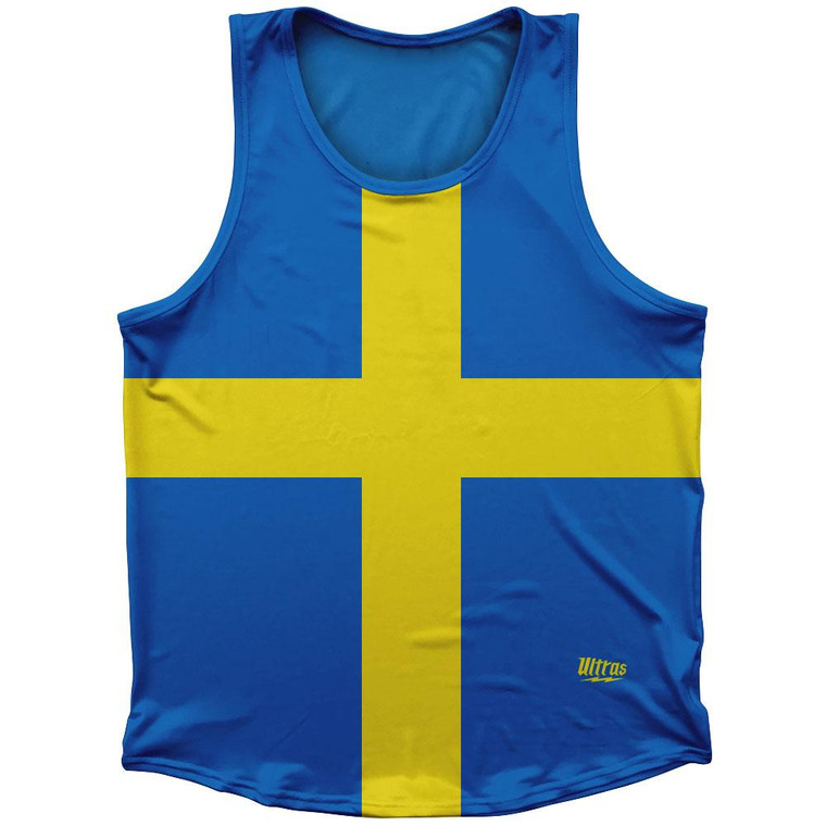 Sweden Country Flag Sport Tank Top Made In USA - Blue Yellow