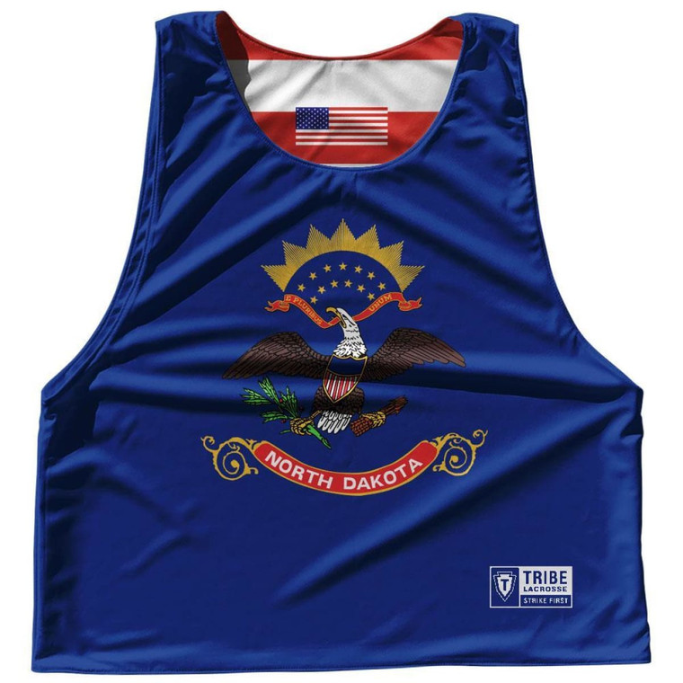 North Dakota State Flag and American Flag Reversible Lacrosse Pinnie Made In USA - Royal Blue