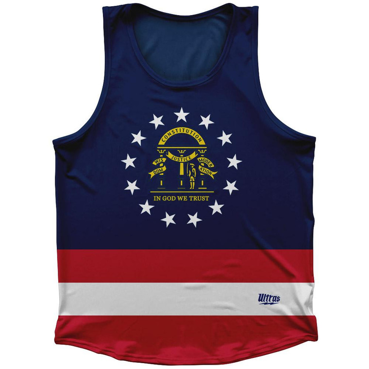 Georgia State Flag Sport Tank Top Made In USA - Blue Red