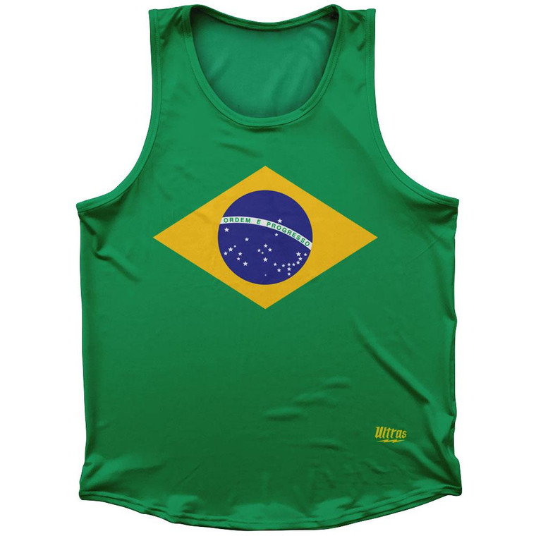 Brazil Country Flag Sport Tank Top Made In USA - Green Yellow