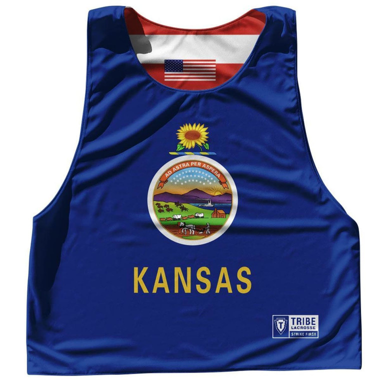 Kansas State Flag and American Flag Reversible Lacrosse Pinnie Made In USA - Navy